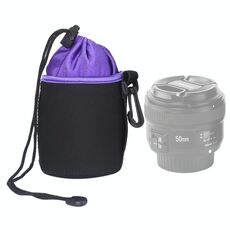 Borsa per obiettivo per fotocamera SLR Borsa per micro-lente singola Borsa per bile interna Custodia protettiva impermeabile più ispessimento in velluto, diametro: 8,5 cm, altezza: 10 cm (viola)