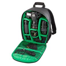 DL-B028 Zaino per sport all'aria aperta impermeabile antigraffio portatile stile casual Borsa per fotocamera SLR Borsa per telefono per GoPro, SJCAM, Nikon, Canon, Xiaomi Xiaoyi YI, iPad, Apple, Samsung, Huawei, Dimensioni: 27,5 * 12,5 * 34 cm (verde)