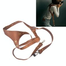 Tracolla per fotocamera imbracatura in pelle antiscivolo a sgancio rapido con gancio in metallo per fotocamere SLR / DSLR (spalla sinistra)