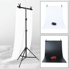 70x200cm T-Shape Photo Studio Sfondo Supporto Supporto per sfondo Kit staffa per barra trasversale con 70x140 cm Fondali neri / bianchi