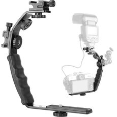 Supporto per fotocamera con staffa flash in alluminio a forma di L (nero)