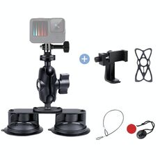 Supporto per montaggio a doppia ventosa con adattatore per treppiede, vite, morsetto per telefono e rete in silicone anti-smarrimento per GoPro Hero12 Black / Hero11 /10 /9 /8 /7 /6 /5, Insta360 Ace / Ace Pro, DJI Osmo Action 4 eAltre action cam, smartpho