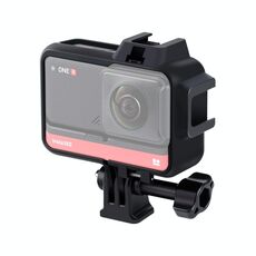 Gabbia protettiva per montaggio su telaio in plastica con adattatore per base treppiede e vite lunga e base per pattino freddo per Insta360 One R (nero)
