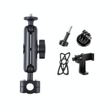 Supporto fisso per manubrio anteriore auto Ballhead da 21 mm con adattatore per treppiede, vite, morsetto per telefono e custodia in silicone anti-smarrimento per GoPro Hero12 Nero / Hero11 /10 /9 /8 /7 /6 /5, Insta360 Ace / Ace Pro, DJI OsmoAzione 4 e al