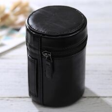 Astuccio per obiettivo medio Custodia in pelle PU con cerniera per obiettivo per fotocamera DSLR, dimensioni: 13x9x9cm (nero)