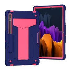 Per Samsung Galaxy Tab S8 / GALAXY TAB S7 T870 / T875 Staffa a forma di T Contrasto Colore antiurto antiurto PC + custodia protettiva in silicone (navy + rose rossa)