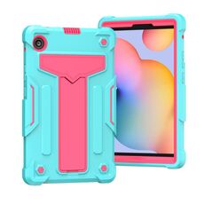 Per Huawei MatePad T8 staffa a forma di T colore a contrasto antiurto PC + custodia protettiva in silicone (verde menta + rosa rossa)