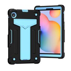 Per Huawei MatePad T8 Staffa a forma di T Colore a contrasto PC antiurto + Custodia protettiva in silicone (nero + blu)