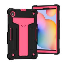 Per Huawei MatePad T8 staffa a forma di T colore a contrasto antiurto PC + custodia protettiva in silicone (nero + rosa rossa)