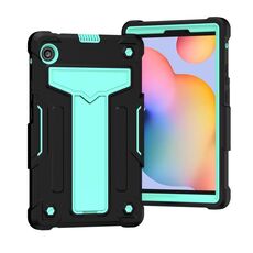 Per Huawei MatePad T8 staffa a forma di T colore a contrasto antiurto PC + custodia protettiva in silicone (nero + verde menta)