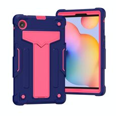 Per Huawei MatePad T8 Staffa a forma di T Colore a contrasto Antiurto PC + Custodia protettiva in silicone (Navy + Rose Red)