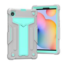 Per Huawei MatePad T8 staffa a forma di T colore a contrasto antiurto PC + custodia protettiva in silicone (grigio + verde menta)