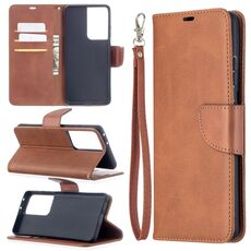 Per Samsung Galaxy S30 Custodia in pelle PU con struttura in pelle di agnello ultra in colore puro con supporto e slot per schede e portafoglio e cordino (marrone)