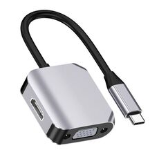 HW-6002 Convertitore adattatore 2 in 1 da tipo C / USB-C a HDMI + VGA (grigio)
