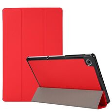 Custodia in TPU con vibrazione orizzontale a 3 pieghe con struttura della pelle + custodia in pelle PU con supporto per Lenovo M10 Plus (rosso)
