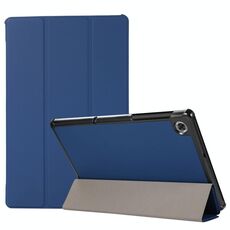 Custodia in TPU con vibrazione orizzontale a 3 pieghe con struttura della pelle + custodia in pelle PU con supporto per Lenovo M10 Plus (blu navy)