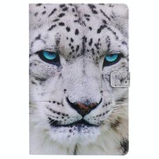 Per Lenovo Tab M10 Plus TB-X606F Custodia in pelle a vibrazione orizzontale con motivo dipinto con supporto e slot per schede e portafoglio e funzione di sospensione / sveglia (leopardo bianco)