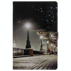 Per Lenovo Tab M10 Plus TB-X606F Custodia in pelle a vibrazione orizzontale con motivo dipinto con supporto e slot per schede e portafoglio e funzione di sospensione / sveglia (paesaggio urbano)