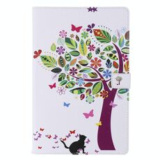 Per Samsung Galaxy Tab S6 T860 Custodia in pelle a vibrazione orizzontale con motivo dipinto con supporto e slot per schede e portafoglio e funzione di sospensione / sveglia (gatto e albero)