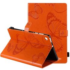 Per Lenovo Tab M10 Plus TB-X606F Custodia in pelle a vibrazione orizzontale con motivo a farfalla stampato a pressione con supporto e slot per schede e portafoglio e funzione di sospensione / sveglia (arancione)