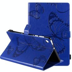 Per Lenovo Tab M10 Plus TB-X606F Custodia in pelle a vibrazione orizzontale con motivo a farfalla stampato a pressione con supporto e slot per schede e portafoglio e funzione di sospensione / sveglia (blu)