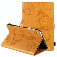 Per Lenovo Tab M10 Plus TB-X606F Custodia in pelle a vibrazione orizzontale con motivo a farfalla stampato a pressione con supporto e slot per schede e portafoglio e funzione sleep / wake-up (giallo)