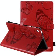Per Lenovo Tab M10 Plus TB-X606F Custodia in pelle a vibrazione orizzontale con motivo a farfalla stampato a pressione con supporto e slot per schede e portafoglio e funzione di sospensione / sveglia (rosso)