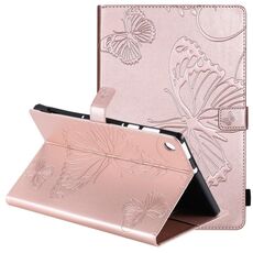 Per Lenovo Tab M10 Plus TB-X606F Custodia in pelle a vibrazione orizzontale con motivo a farfalla stampato a pressione con supporto e slot per schede e portafoglio e funzione sleep / Wake-up (oro rosa)