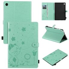 Per Lenovo Tab M10 Plus TB-X606F Cat Bee Embossing Pattern Custodia antiurto per PC da tavolo Custodia protettiva in pelle con vibrazione orizzontale con supporto e slot per schede e portafoglio e slot per penna e funzione sveglia / sonno (verde)