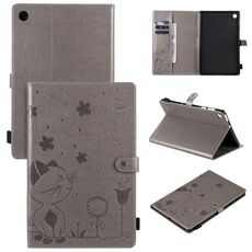 Per Lenovo Tab M10 Plus TB-X606F Cat Bee Embossing Pattern Custodia antiurto per PC da tavolo in pelle con vibrazione orizzontale con supporto e slot per schede e portafoglio e slot per penna e funzione sveglia / sonno (grigio)