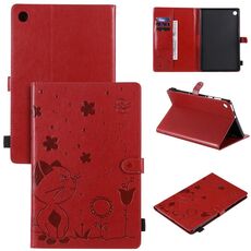 Per Lenovo Tab M10 Plus TB-X606F Cat Bee Embossing Pattern Custodia antiurto per PC da tavolo Custodia protettiva in pelle con vibrazione orizzontale con supporto e slot per schede e portafoglio e slot per penna e funzione sveglia / sonno (rosso)