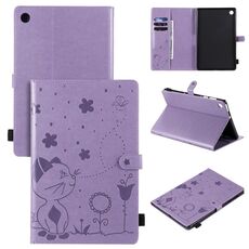 Per Lenovo Tab M10 Plus TB-X606F Cat Bee Embossing Pattern Custodia antiurto per PC da tavolo in pelle con vibrazione orizzontale con supporto e slot per schede e portafoglio e slot per penna e funzione sveglia / sonno (viola)