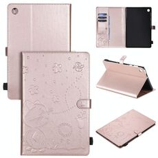 Per Lenovo Tab M10 Plus TB-X606F Cat Bee Embossing Pattern Custodia antiurto per PC da tavolo Custodia protettiva in pelle con vibrazione orizzontale con supporto e slot per schede e portafoglio e slot per penna e funzione sveglia / sonno (oro rosa)