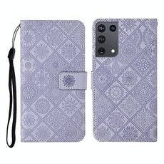 Per Samsung Galaxy S21Ultra 5G Custodia in pelle con vibrazione orizzontale con motivo in rilievo in stile etnico con supporto e slot per schede, portafoglio e cordino