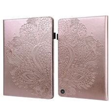 Per Amazon Kindle Fire HD 8 2020 motivo in rilievo pavone TPU + custodia in pelle con vibrazione orizzontale in PU con supporto e slot per schede e portafoglio e funzione sleep / wake-up (oro rosa)