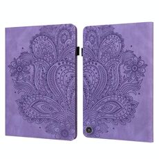 Per Amazon Kindle Fire HD 8 2020 motivo in rilievo pavone TPU + custodia in pelle con vibrazione orizzontale in PU con supporto e slot per schede e portafoglio e funzione sleep / wake-up (viola)