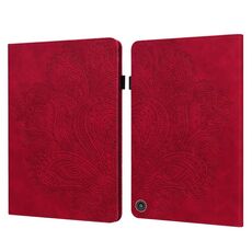Per Amazon Kindle Fire HD 8 2020 motivo in rilievo pavone TPU + custodia in pelle con vibrazione orizzontale in PU con supporto e slot per schede e portafoglio e funzione sleep / Wake-up (rosso)