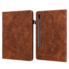Per Samsung Galaxy Tab S8 / GALAXY TAB S7 T875 pavone modello in rilievo TPU + PU Custodia in pelle flip orizzontale con titolare e slot per schede e portafoglio (Brown)