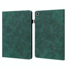 Per Lenovo Tab M10 Plus Custodia in TPU con motivo a rilievo pavone + custodia in pelle con vibrazione orizzontale in PU con supporto e slot per schede e portafoglio e funzione sleep / wake-up (verde)