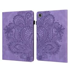 Per Lenovo Tab M8 (FHD) TB-8705F Custodia in TPU con motivo goffrato pavone + custodia in pelle con vibrazione orizzontale in PU con supporto e slot per schede e portafoglio e funzione sleep / wake-up (viola)