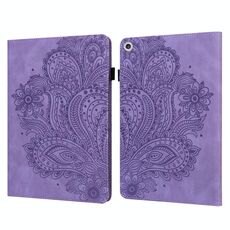 Per Lenovo Tab M10 HD TB-605L X605F Custodia in TPU con motivo goffrato pavone + custodia in pelle con vibrazione orizzontale in PU con supporto e slot per schede e portafoglio e funzione sleep / wake-up (viola)