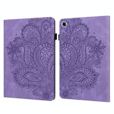 Per Lenovo Tab M10 Plus TB-X606F Custodia in TPU con motivo goffrato pavone + custodia in pelle con vibrazione orizzontale in PU con supporto e slot per schede e portafoglio e funzione sleep / Wake-up (viola)