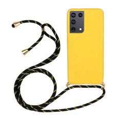 Per Samsung Galaxy S21 Ultra 5G materiale paglia di grano + custodia protettiva in TPU con cordino (giallo)