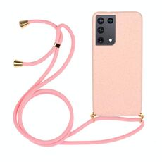 Per Samsung Galaxy S21 Ultra 5G materiale paglia di grano + custodia protettiva in TPU con cordino (rosa)