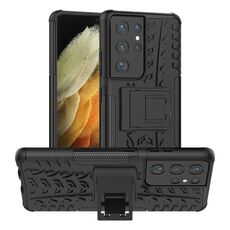 Per Samsung Galaxy S21 Ultra 5G Tire Texture TPU antiurto + Custodia protettiva per PC con supporto (nero)
