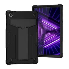 Per Lenovo M10 Plus TB-X606F Staffa a forma di T Colore a contrasto PC antiurto + Custodia protettiva in silicone (nero)