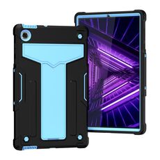 Per Lenovo M10 Plus TB-X606F Staffa a forma di T Colore a contrasto PC antiurto + Custodia protettiva in silicone (nero + blu)