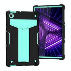 Per Lenovo M10 Plus TB-X606F Staffa a forma di T Colore a contrasto PC antiurto + Custodia protettiva in silicone (nero + verde menta)