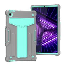 Per Lenovo M10 Plus TB-X606F Staffa a forma di T Colore a contrasto PC antiurto + Custodia protettiva in silicone (grigio + verde menta)