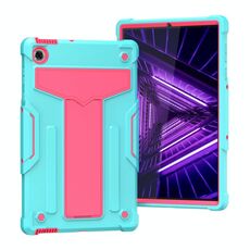 Per Lenovo M10 Plus TB-X606F Staffa a forma di T Colore a contrasto PC antiurto + Custodia protettiva in silicone (verde menta + rosa rossa)